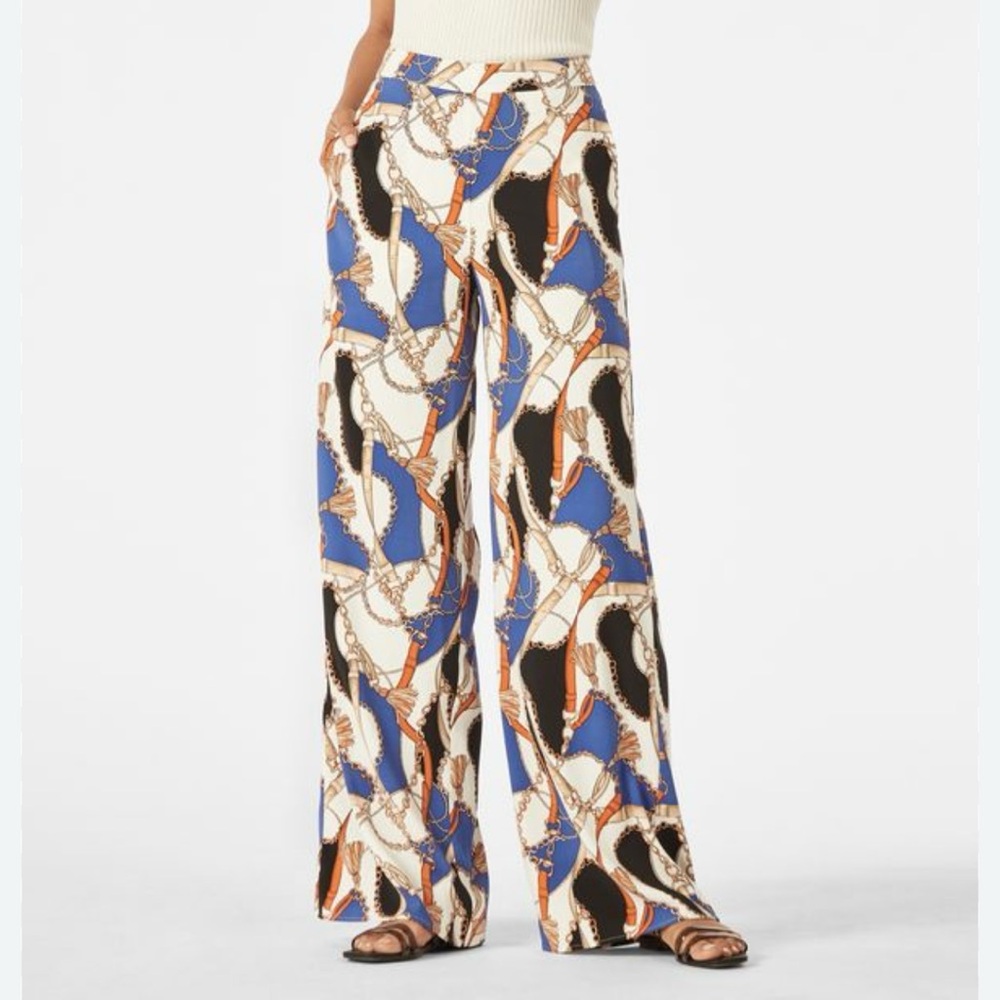 JustFab Nautical Chain Print Wide Leg  Palazzo Pants in Multi Color